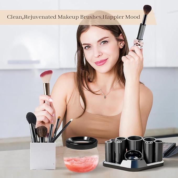 RICRIS Premium Makeup Brush Cleaner Dryer Super-Fast Electric Brush Cleaner Machine Automatic Brush Cleaner Spinner Makeup Brush Tools (White)