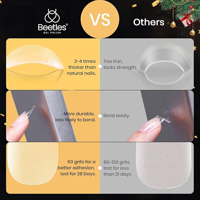 Beetles Extra Short Almond Nail Tips, 12 Sizes 288 PCS Pre-Shaped Clear Full Cover Etch Gel Nail Tips Clear Acrylic Press on Nails Extension for Girls Women Nail Art Design, Nail Glue Needed