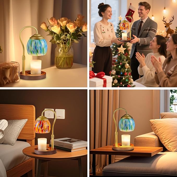 Red Glowing Candle Warmer Lamp with Timer - Adjustable Height & 4 Dimming Levels, Festive Fall Decor for Home, Kitchen, Office | Holiday Gifts for Women