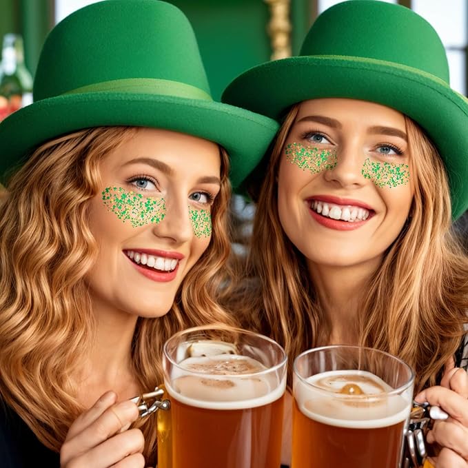 Green Face Glitter Gel,Mardi Gras Outfit for Women,Gold Hair Glitter Green St Patrick's Day Accessories, Self-Adhesive Carnival Face Paint Body Glitter Sparkling Festival Chunky Makeup