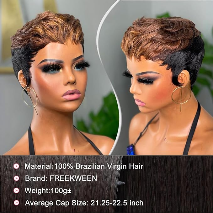 Pixie Cut Wigs for Black Women Short Layered Haircut Pixie Cut Wig Human Hair Natural Black and 4/30 colored Full Machine Made Glueless Wig with Bangs for daily use