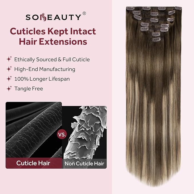 Clip in Hair Extensions Real Human Hair, Silky Straight Remy Hair Extensions for Women, Balayage Walnut Brown to Ash Brown and Bleach Blonde #3TP8/613 22Inch 120G 7PCS
