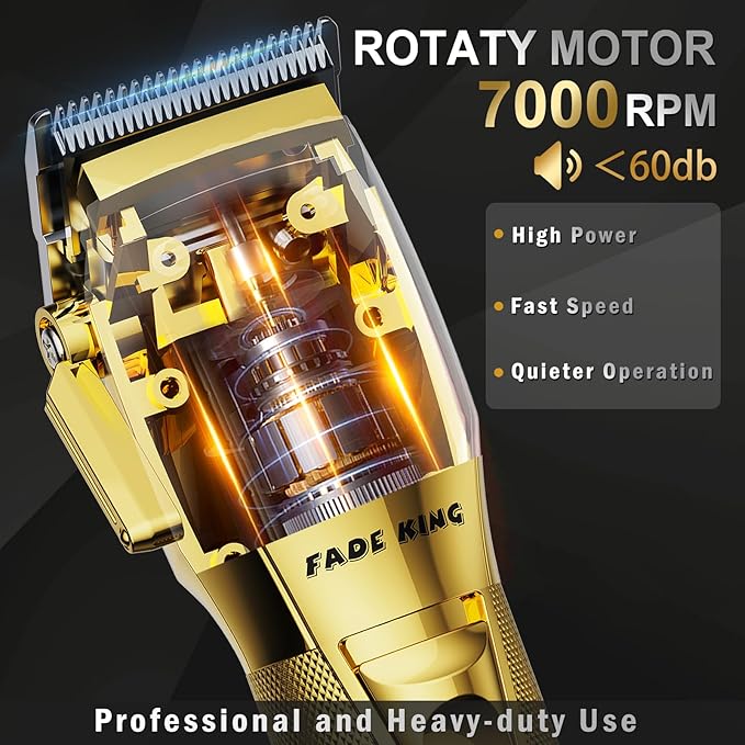 FADEKING® Professional Hair Clippers & Beard Trimmer Set for Men – Cordless Barber Clippers with LCD Display, Precision Trimmer & Travel Case – Gifts for Men Husband Father (Gold + Bronze)