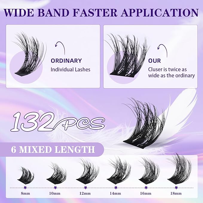 B&Q Lash Clusters Kit Wispy Fluffy - Feath5D 06 Eyelash Clusters Kit with Glue & Tools, Feathered Lightweight Lash Kit, 8-18mm C Curl Waterproof False Lashes