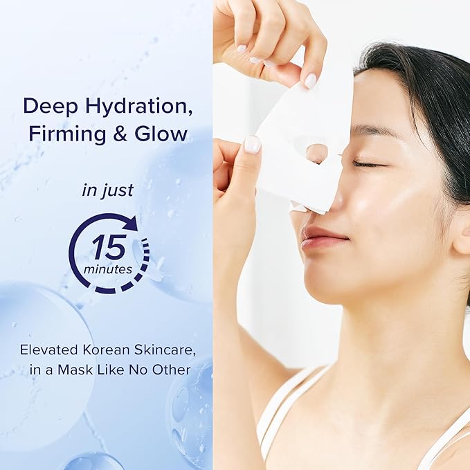 TIMESAVVY Sealing-in-Moisture Mask | No-Slip, No-Drip, No-Mess 15-Minute Triple-Layer Sheet Mask | Niacinamide, Adenosine &Collagen for Hydration,Firming & Glowing Skin | (18gx5ea)