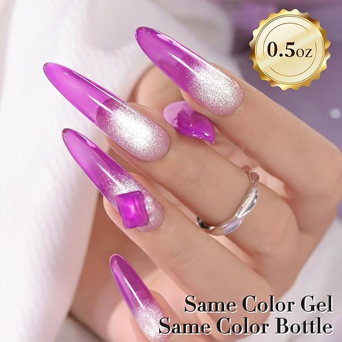 Double Rhythm 0.5 Oz Jelly Gel Polish Same Color Same Bottle Sheer Neutral Natural Light Milky Pastel 15ML Translucent Polish Art DIY at Home (Purple-A1613)