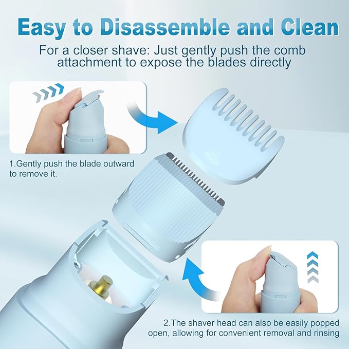 Bikini Trimmer for Women - 2 in 1 Electric Painless Razors for Women with Dual Heads, Waterproof Pubic Hair Groomer for Body Underarm Leg Face, Rechargeable Compact Travel Shaver