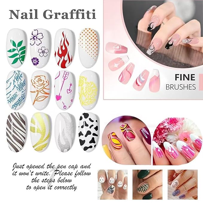 Nail Art Pens 12 Colors Nail Art Pens Set, Nail Art Markers Fine Tip Nail Polish Pens Drawing Painting Pen for Home Salon, Quickly Dry Nail Art Nail Markers DIY Decoration for Women Girls