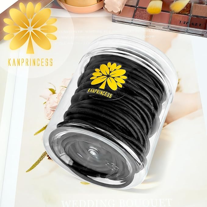 100PCS Black Hair Ties For Thick Hair, Ponytail Holders Hair Bands No Damage For Women, Elastic Thick Hair Ties Hair Bands For Girl Thin Hair (Black)