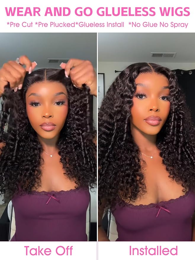ORIGINAL QUEEN Burmese Curly Wear and Go Glueless Wig Human Hair Curly Texture with Finger Coil Ends Upgrade 9X6 T Part Pre Cut Lace Flip Over Beginner Friendly with Drawstring 180% Density 22 Inch