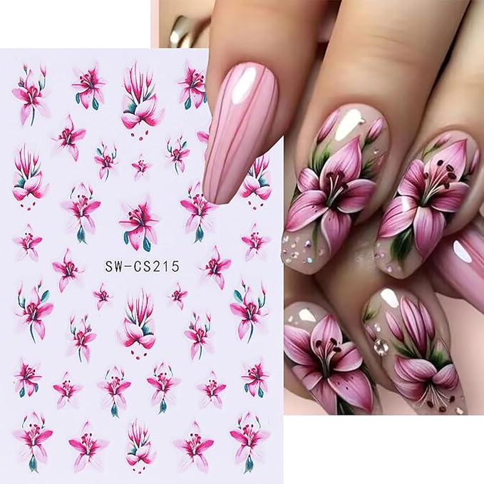 6 Sheets Flowers Nail Art Stickers Decals 3D Self Adhesive Nail Design Stickers Pink Blue White Spring Peach Blossom Flower Daisy Nail Decals for Women Girls DIY Manicure Tip Flowers Nail Decoration