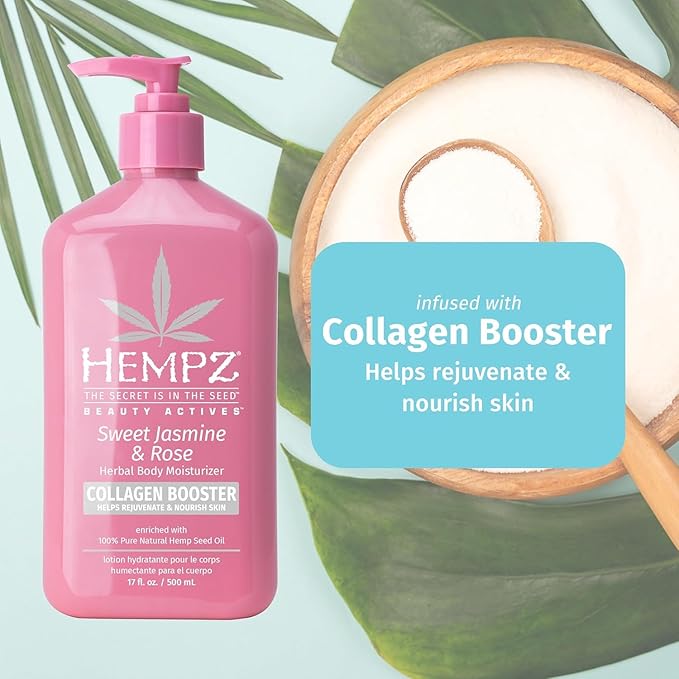 Hempz Sweet Jasmine & Rose Herbal Body Moisturizer for Women, 17 Fl. oz. - Moisturizing Lotion with 100% Pure Hemp Seed Oil, Collagen, Shea Butter - Hydrating Vegan Lotion for Dry Skin