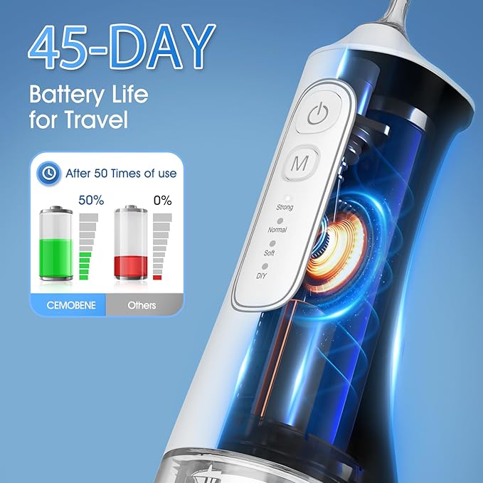 Water Flosser, Rechargeable 300ML IPX7 Waterproof Cordless Portable Oral Irrigator with 4 Modes & 6 Replaceable Jet Tips-Professional Flossing Cleaner for Daily Home Use,Travel,Gums,Braces Care-White