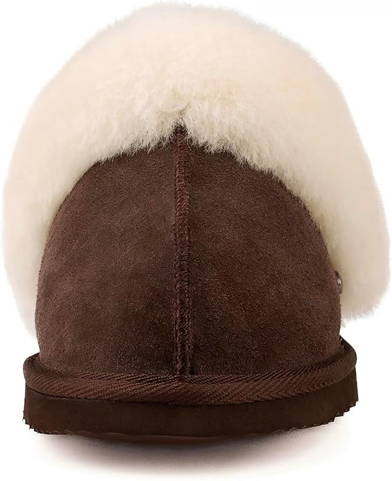 Parfeying Women's Shearling Slippers Genuine Leather with Rubber Sole, Sheepskin Fuzzy Indoor Outdoor Shoes for Home