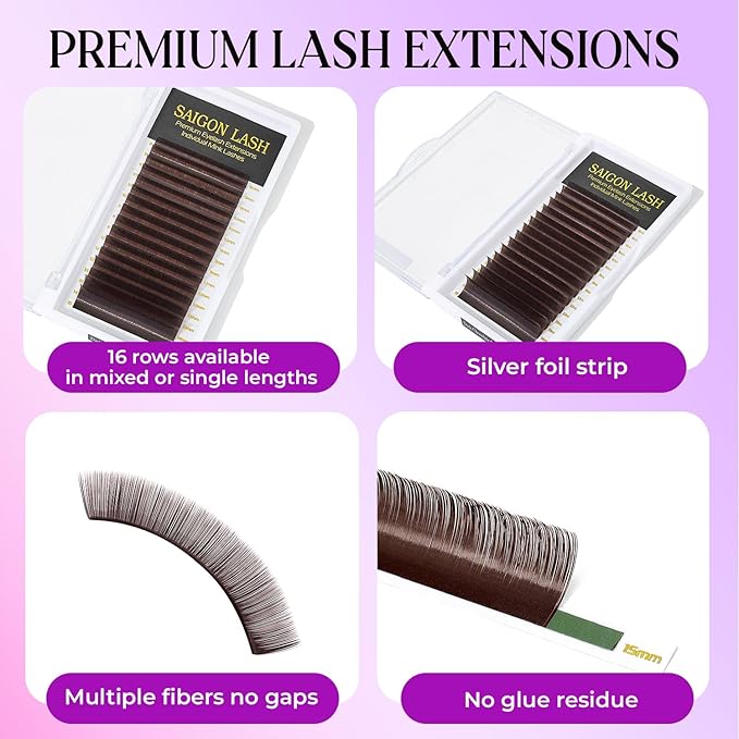 Eyelash Extensions, Mink Lash, Volume & Classic Lashes for Professionals, J/B/C/CC/D/L/M Curl, 4-15mm Length, Soft Korean PBT Fiber, 16 Rows Lash Tray (Dark chocolate-CC-0.05-8-15mm)