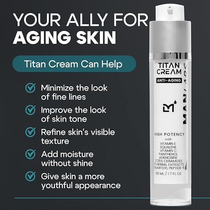 Man Labs Titan Anti-Aging Mens Face Cream – Mens Face Moisturizer – For Men, Face Lotion – Men, Skin Care – Tighten, Tone, Revitalize – Ceramides, Vitamin C & E, Squalane – All Skin Types – Unscented