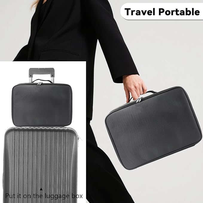 SLUMAZI Travel Makeup Bag Makeup Cosmetic Train Case Organizer Portable Storage Bag with Adjustable Dividers for Cosmetics Makeup Brushes Toiletry Jewelry Black Medium