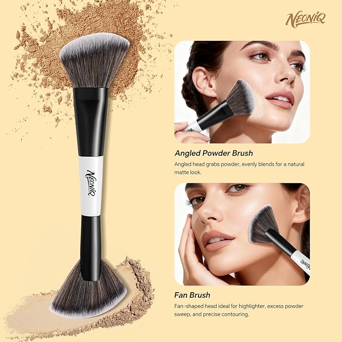 NEONIQ 10 PCS Foundation Contour Conceal Brush Set With Bag, Makeup Brushes, Double-End Multi-functional Brushes for Foundation Powder Blush Eyeliner Eyeshadows, Professional Face Brush Set（White）
