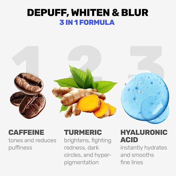 MONREMO Under Eye Cream with Caffeine, Turmeric & Hyaluronic Acid | Vibrating Applicator & Snail Mucin | Anti-Aging Treatment to Reduce Wrinkles, Dark Circles, Puffiness, Bags Intense Hydration 0.7 oz