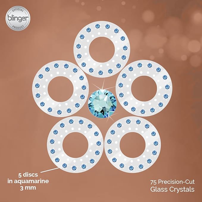 blinger® Shimmer Crystal Refill Pack – as seen on Shark Tank | 5 Discs – 75 Precision-Cut Glass Crystals | Hair-Safe Accessories | Styling Tool Not Included| Aquamarine 4 mm
