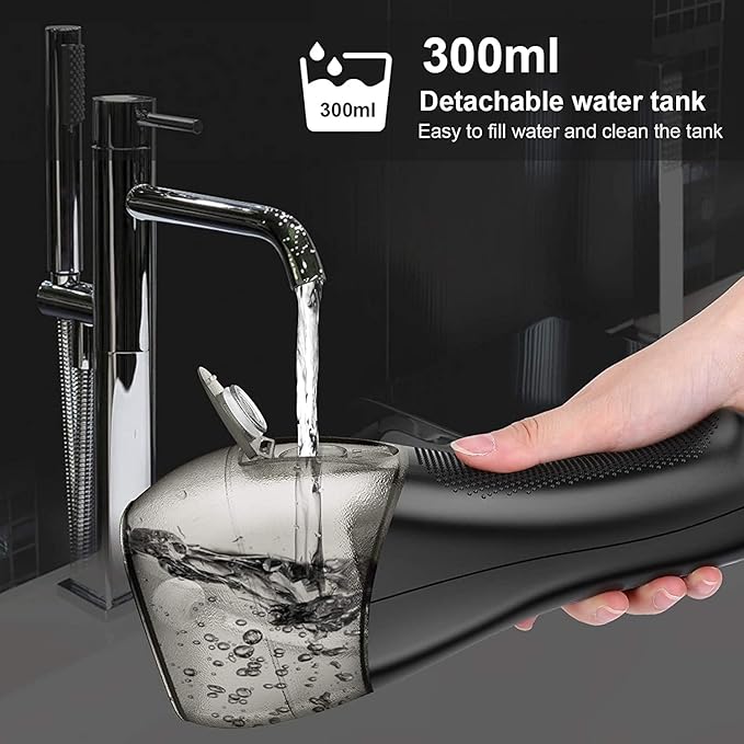 H2ofloss Water Flosser Portable Dental Oral Irrigator with 5 Modes, 6 Replaceable Jet Tips, Rechargeable Waterproof Teeth Cleaner for Home and Travel -300ml Detachable Reservoir Black