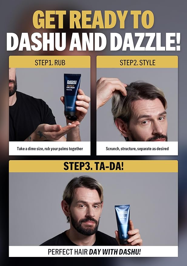 DASHU Daily Volume Up Curl Cream | Hair Curling Cream for Men & Women w/Vegetable Oil & Protein Ingredients | Hydrating Curl Cream for Wavy Hair | Curly Hair Care Products (Pack of 2, 5.46 Fl. Oz.)