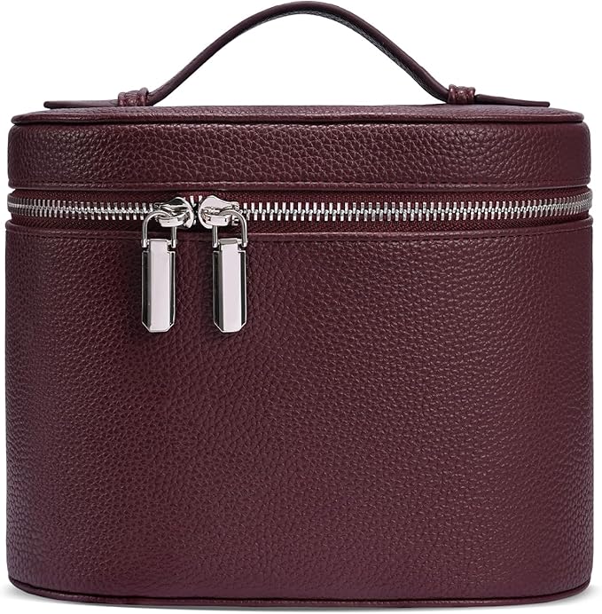 idoltimes Cosmetic Case, Leather Makeup Bag, Portable Handheld Makeup Case, Detachable Compartments