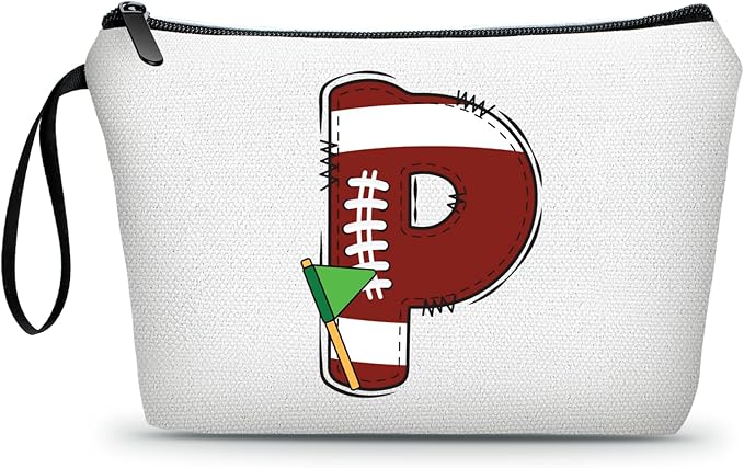 ARIOSEY Football Initial Birthday Graduation Gifts Cosmetic Travel Toiletry Bags Football Accessories Party Favors for Women Girls Daughter Niece Team Coach Friends -P