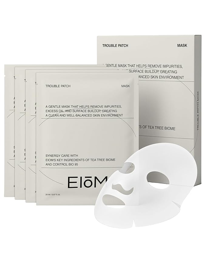 EIOM Trouble Patch Mask | Full-Face Acne Sheet Mask for Acne-Prone & Oily Skin – Blemish & Sebum Control Mask with Tea Tree Biome | Korean Skincare, 20ml x 4