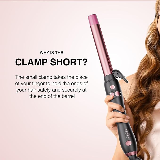 Rotating Curling Iron 1 Inch, Automatic Extra-Long Barrel Curling Iron with 30s Fast Heating for Beginners Long Hair Lasting Waves, Adjustable Temperature, Universal Voltage for Travel, Rose Gold