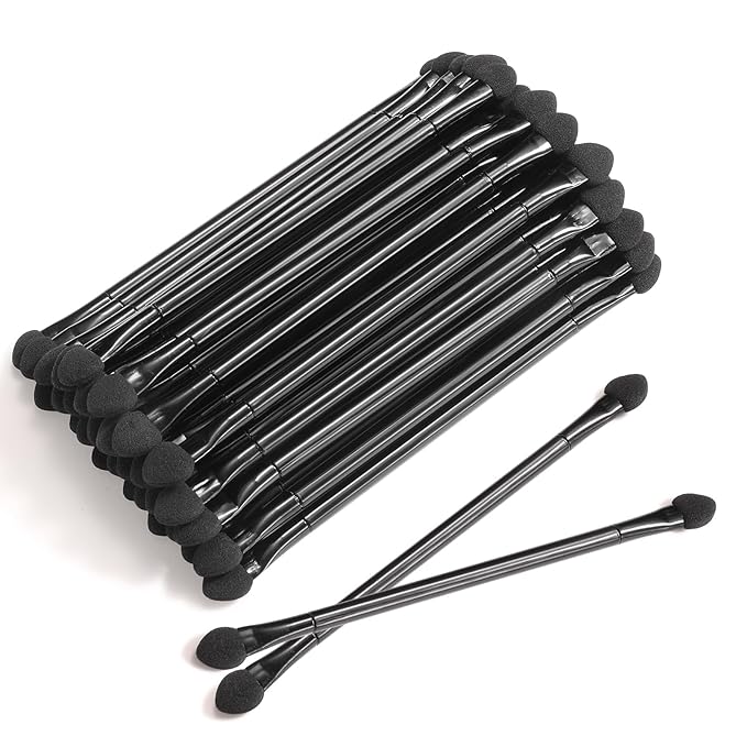 JOCEMY 30 PCS Professional Disposable Dual Side Sponge Eyeshadow Brush, Double Head Eye shadow Brushes Makeup Applicator Cosmetic Tools(Length: 12 cm, Round Handle, Black)