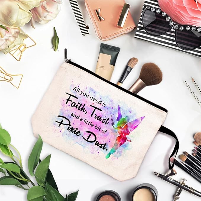 ZHANTUONE Pixie Dust Funny Fairy Tale Fans Inspired Cosmetic Bag, for Travel Toiletry Zipper Storage Pouch Makeup Bag, Movie Inspired Gifts, Pixie Dust Fairy Cosmetic Bag, Graduation Gifts