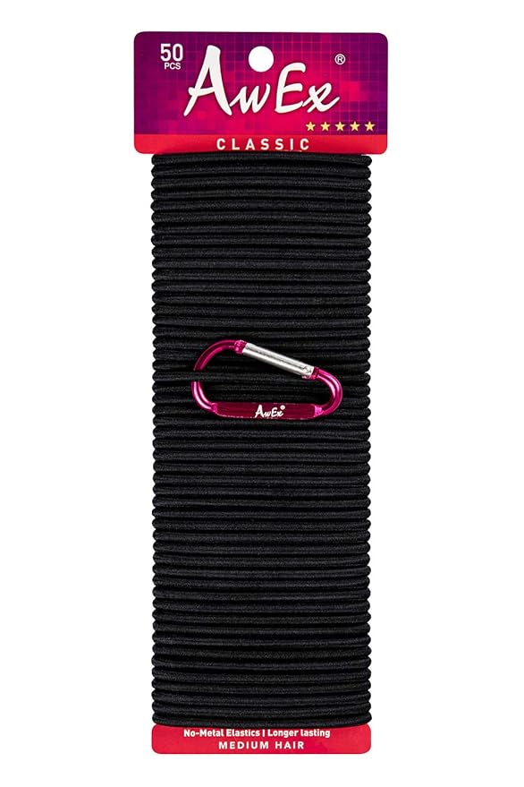 AwEx Strong Hair Bands - 50 PCS,0.16 inch(4 mm) Thick,5.5 inches(140 mm) Long Hair Ties-No Metal Hair Elastics-No Pull Ponytail Holder for Women,Girls-Great for Medium Hair