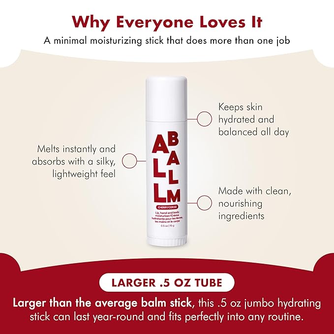 Zizia Cherry Multi All Balm Stick – Moisturizing and Hydrating Stick for Lips, Hands & Body – with Shea Butter, Jojoba Oil, Aloe Vera, Calendula – Beauty Moisturizer - Travel Essentials - 0.5 oz