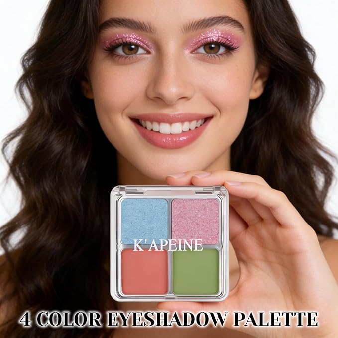 4 Colors Eyeshadow Palette Makeup, Blendable Long-lasting Matte Shimmer Eyeshadow Palette Eye Makeup Kit for Women Girls, paleta de sombras de ojos #3 (Green Pink Blue Orange)