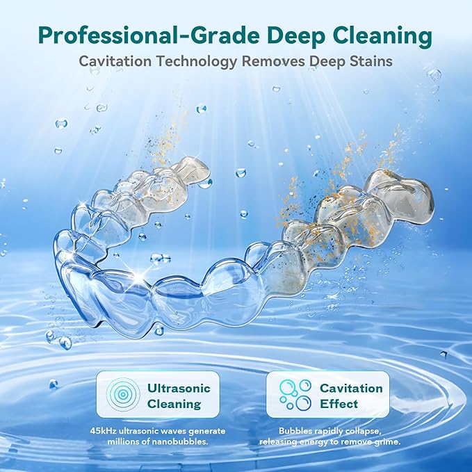 Dental Ultrasonic Retainer Cleaner Machine: 45kHz Dental Cleaning Pod for Denture, Mouth Guard, Night Guard, Aligner, Braces, Toothbrush Head & Jewelry, UV Cleaner with Digital Timer & 4 Modes, Green