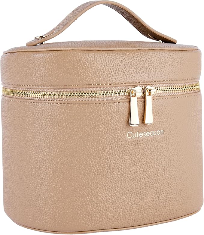 Cuteseason Makeup Bag, Toiletry Bag with Removable Zippered Inner Pocket, Portable Cosmetic Bag, Makeup Organizer for Woman.Travel Make up Case (Khaki)