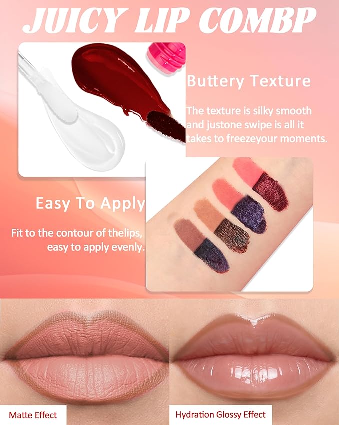 Pink Peel off Lip Stain Oil Set, Matte Long Lasting Waterproof Lip Liner Stain Tattoo Peel off, Nourish Non-Sticky Glossy Clear Lipgloss, Natural High Pigmented, Transfer-Proof Lip Combo for Women-01
