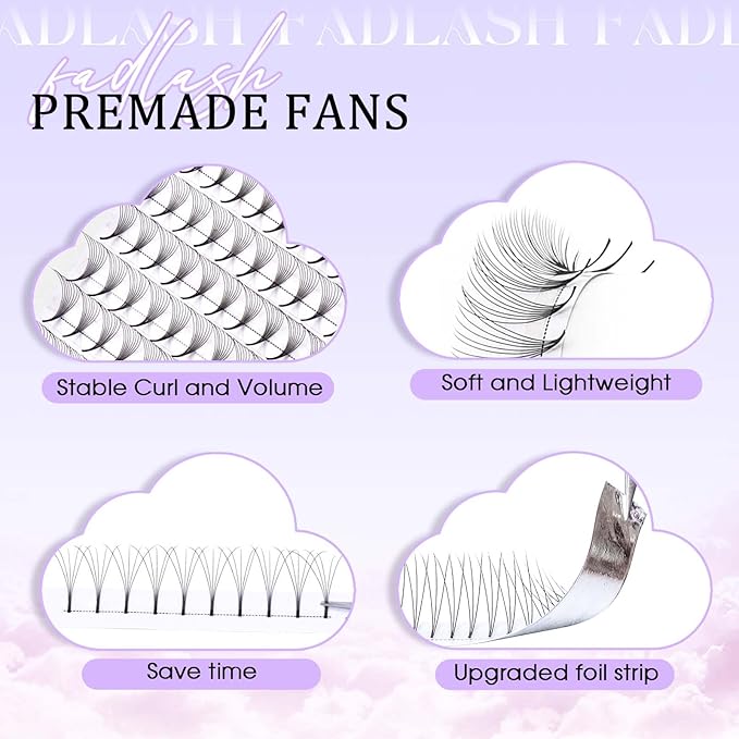 FADLASH Premade Lash Fans C Curl Premade Fans Eyelash Extensions 8D 0.07 Volume Lash Fans Premade Handmade Premade Lash Extensions Fans (8D-0.07C-10mm)