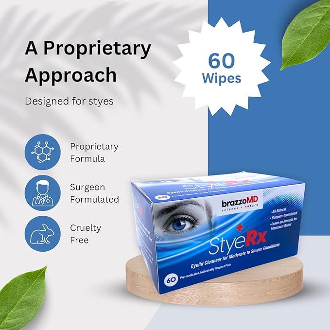 brazzoMD StyeRx Individual Eyelid and Lash Wipes for Stye Relief, Chalazions - Box of 60