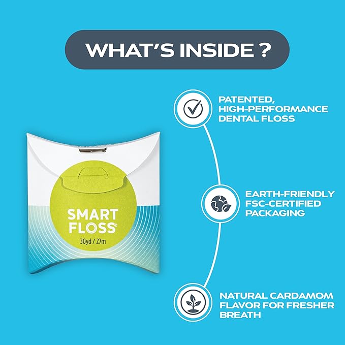 DrTung's Smart Floss - Natural Floss, PTFE & PFAS Free Floss, Gentle on Gums, Expands & Stretches, BPA Free - Cardamom Flavor, Colors Vary (20 Pack)