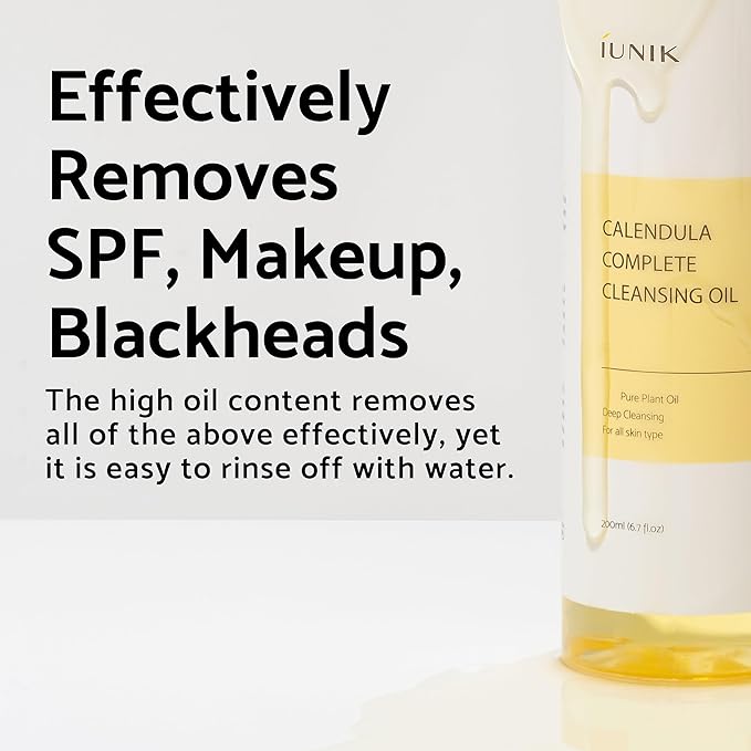 IUNIK Calendula & Jojoba Oil-Infused Vegan Cleansing Oil – Gentle Blackhead Melting & Makeup Remover Facial Cleanser w/Plant-based Oils Korean Skincare