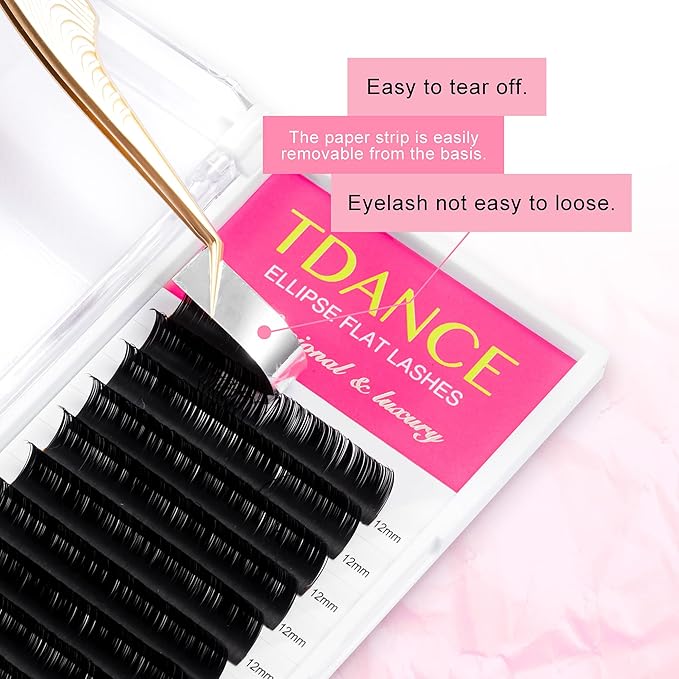 TDANCE Classic Lash Extensions Flat Lashes Eyelash Extensions 0.15mm D Curl Ellipse Eyelash Extensions 8-15mm Mixed Black Matte Individual Lashes Salon Use(Flat,D-0.15,8-15mm)