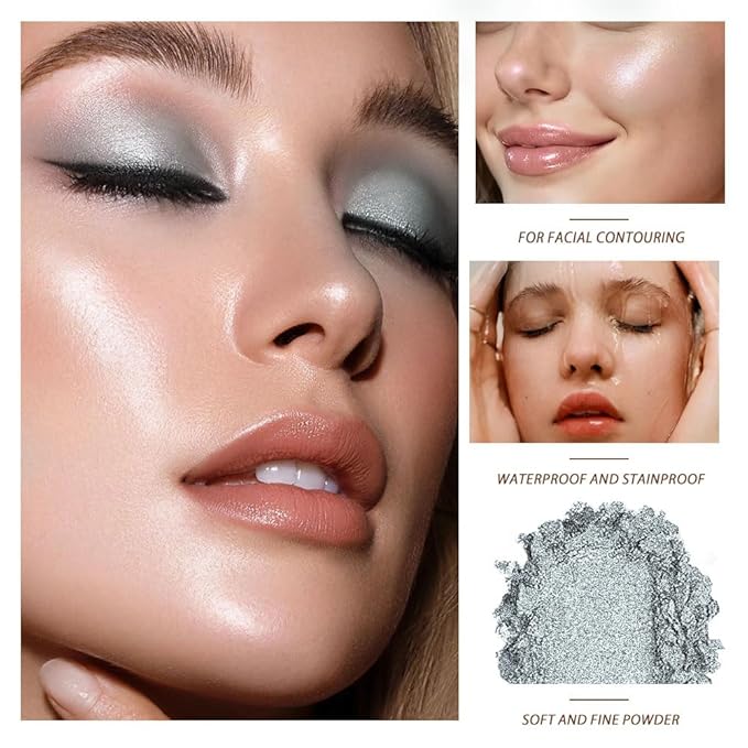 Mini Icy Blue Glitter Eyeshadow Palette–Waterproof Long-Lasting Metallic Shimmer, Blendable Sparkly Eye Shadow for Inner Corner Highlight, Halo&Topper Looks, Festival Party Night-Out Glam Makeup