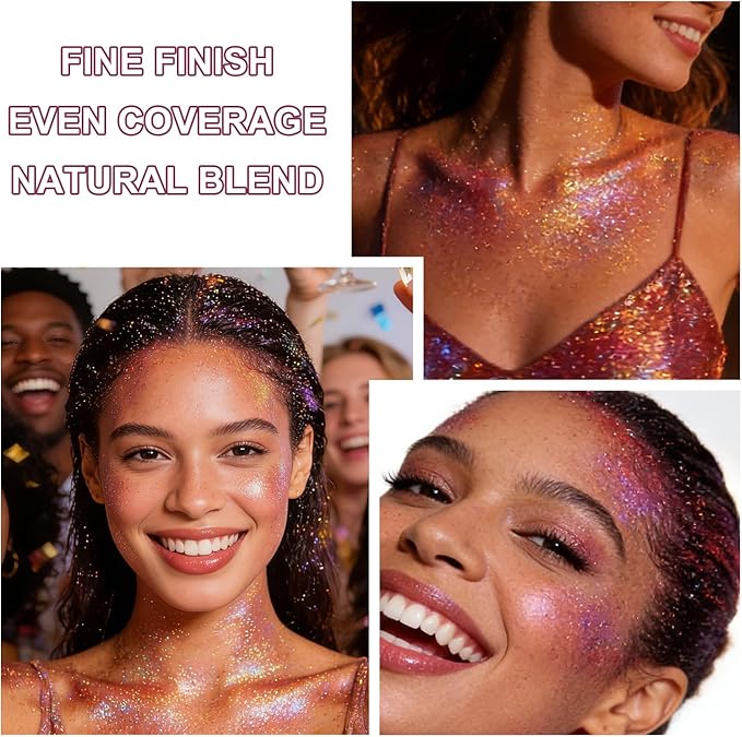 Roll-on Holographic Body Glitter Gel for Face and Hair, Chameleon Color Changing Glitter Gel Under Light, Chunky Mermaid Sequins Festival Party Rave Accessories (Metallic Beauty Beam)
