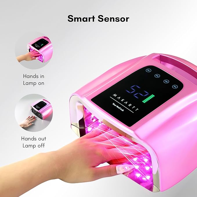 Makartt UV LED Nail Lamp – Fast Curing UV Light with Handle Nail Dryer with 42 Beads 4 Timers Cordless Rechargeable Design LCD Touchscreen & Smart Sensor(Gradient Pink)