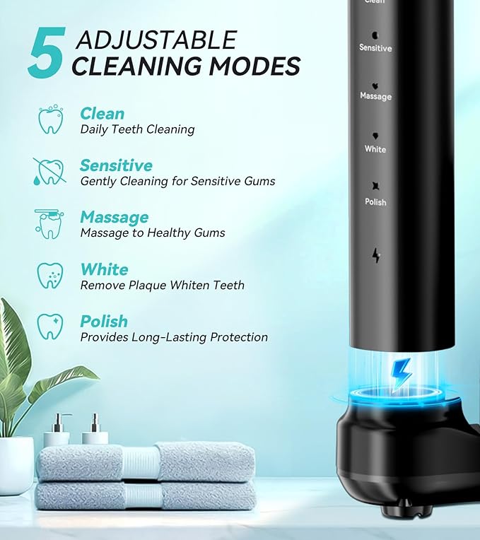 Water Flosser & Ultrasonic Electric Toothbrush Combo, 600ML Water Dental Flosser with 7 Jet Tips, 10 Adjustable Water Pressure, 5 Toothbrush Heads for Home Use, Gums, Braces (Dark)