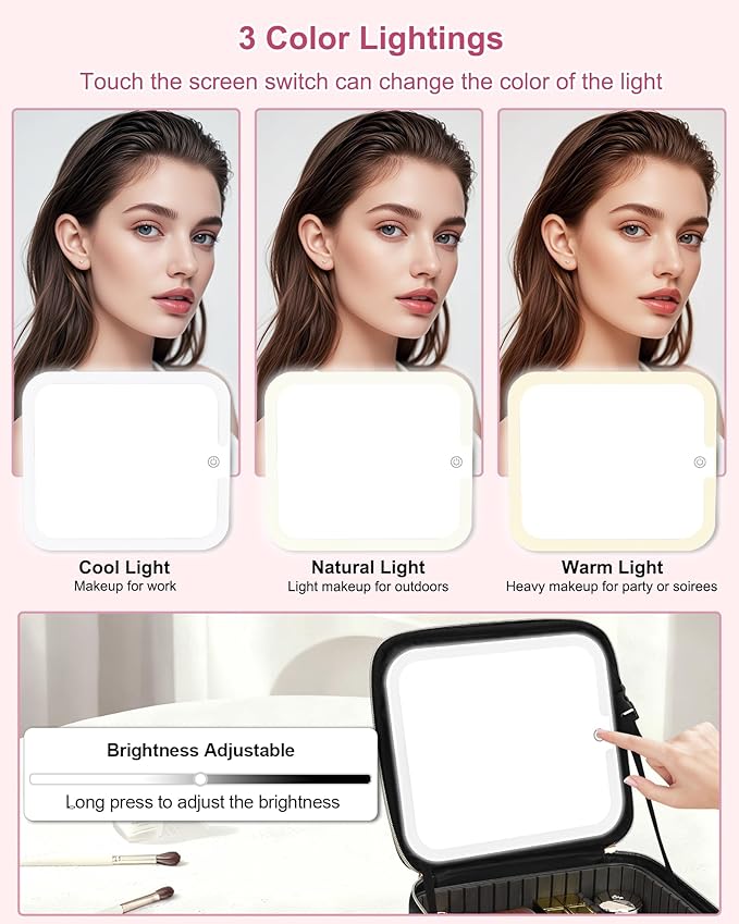 Relavel Initial Makeup Bag with LED Mirror for Women Girls, Personalized Travel Cosmetic Organizer Train Case, Birthday Gifts for Grandkids Bridesmaid Graduation Teacher Friends, Trendy Stuff, Black K