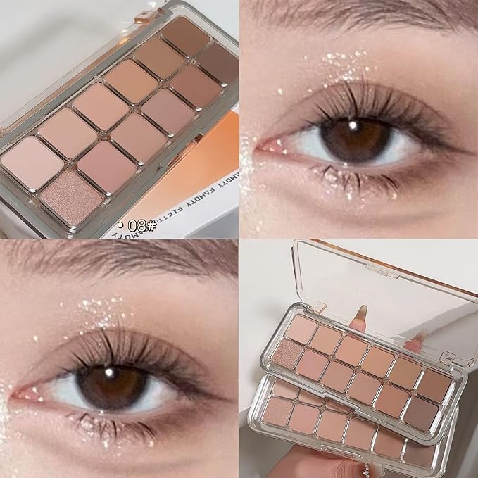 Erinde 12 Colors Eyeshadow Palette, Latte Brown Neutrals & Nude Eye Shadow Makeup, Matte Shimmer Finishes, Long Lasting Ultra-Blendable Waterproof Eyeshadow Powder for Daily & Party, 08