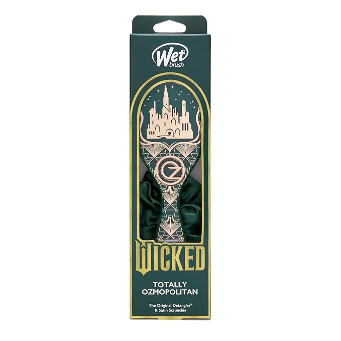Wet Brush Original Detangler Hair Brush Emerald City (Wicked) Kit - Ultra-Soft IntelliFlex Bristles - Detangling Brush Glides Through Tangles For All Hair Types (Wet & Dry) - 1 Brush & 1 Scrunchie